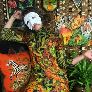 Vintage 60s Groovy Swirl Paisley Dress